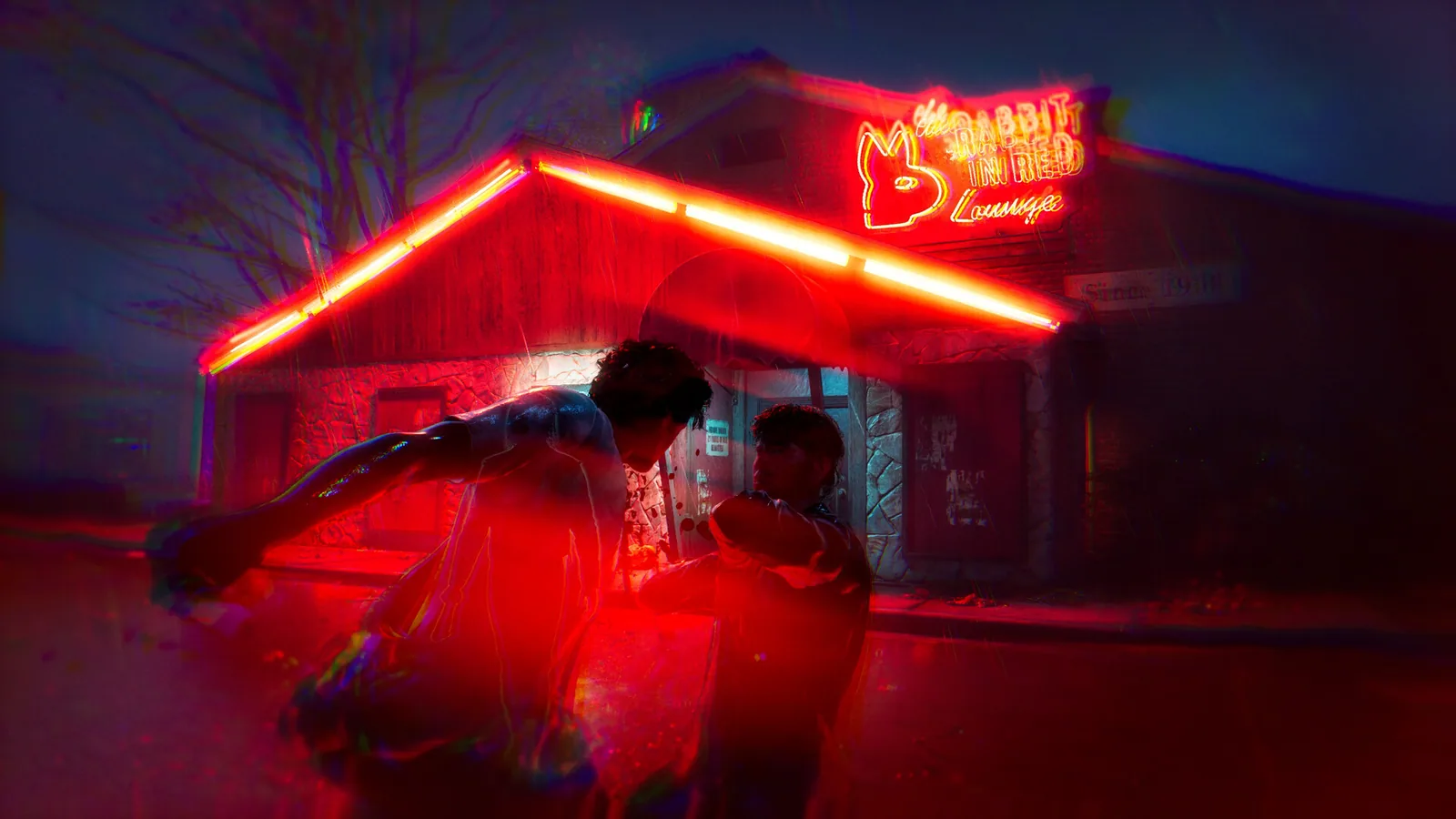 Two Civilians resisting outside a brightly lit Haddonfield business at night